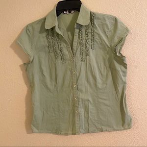 Olive Green Button Up Blouse Short Sleeve